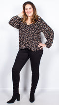 CurveWow Black Daisy V-Neck Swing Top with Bell Sleeves