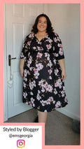 CurveWow Wrap Midi Dress Black Pink Floral