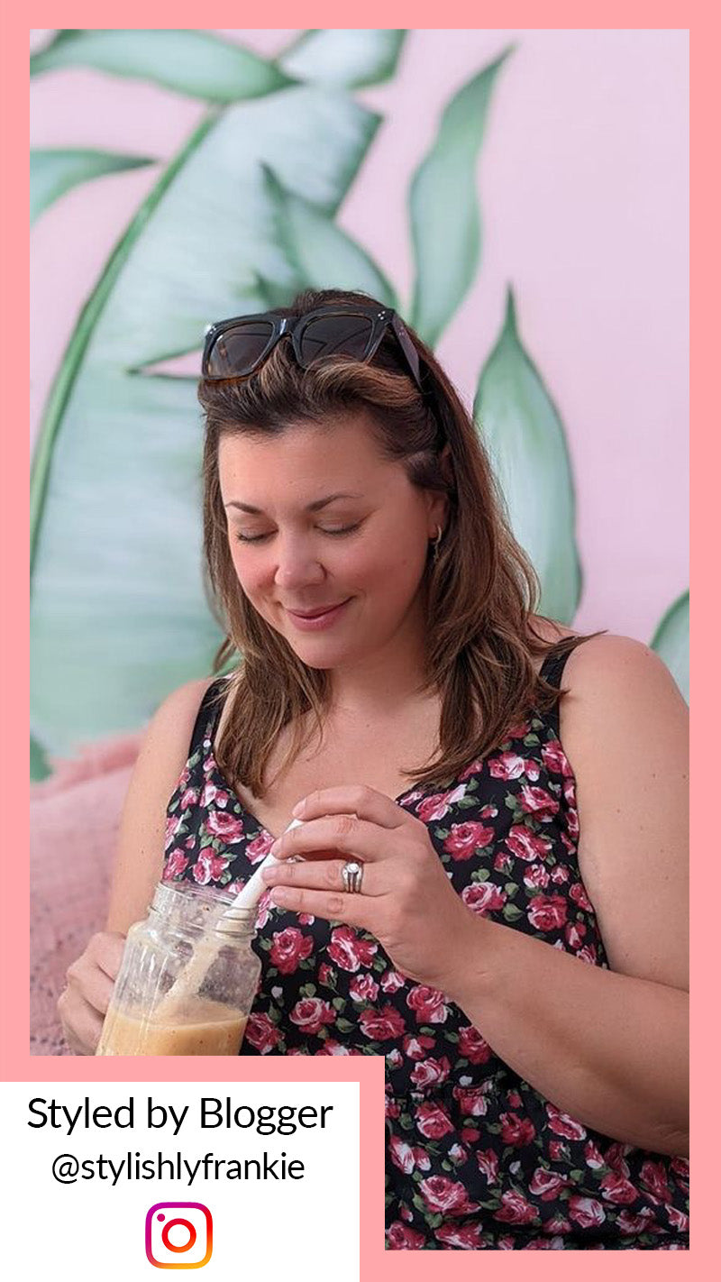 CurveWow V-Neck Cami Top Black & Pink Floral