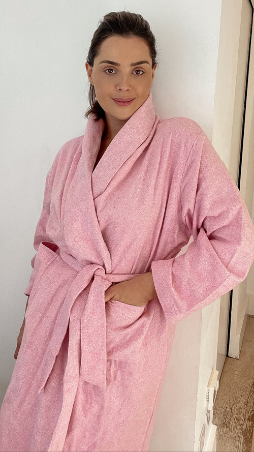 CurveWow Flannel Dressing Gown Pink/White