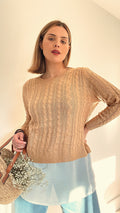 CurveWow 2 in 1 Cable Knit Jumper Camel
