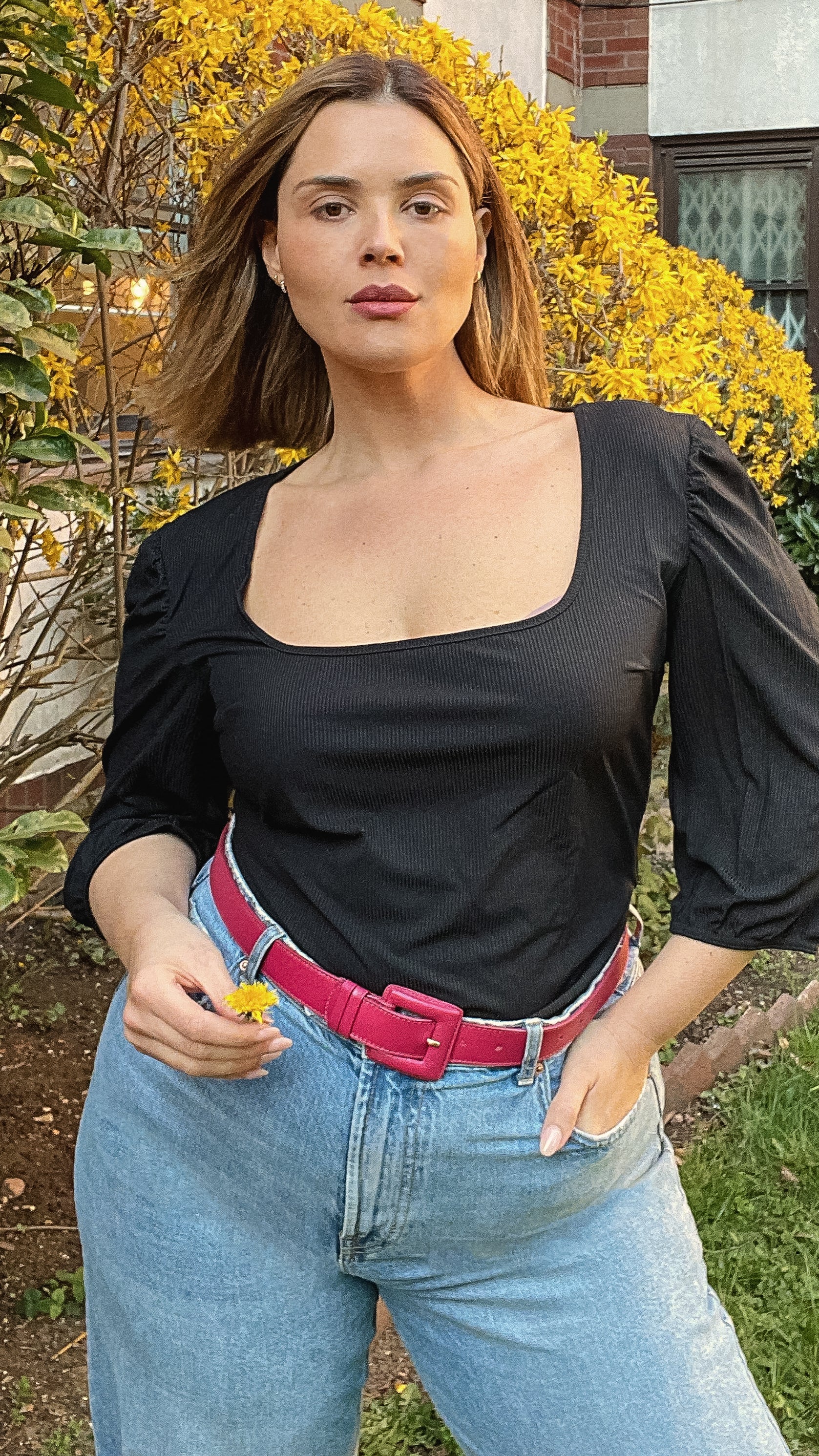 CurveWow Ribbed Square Neck Bodysuit Black