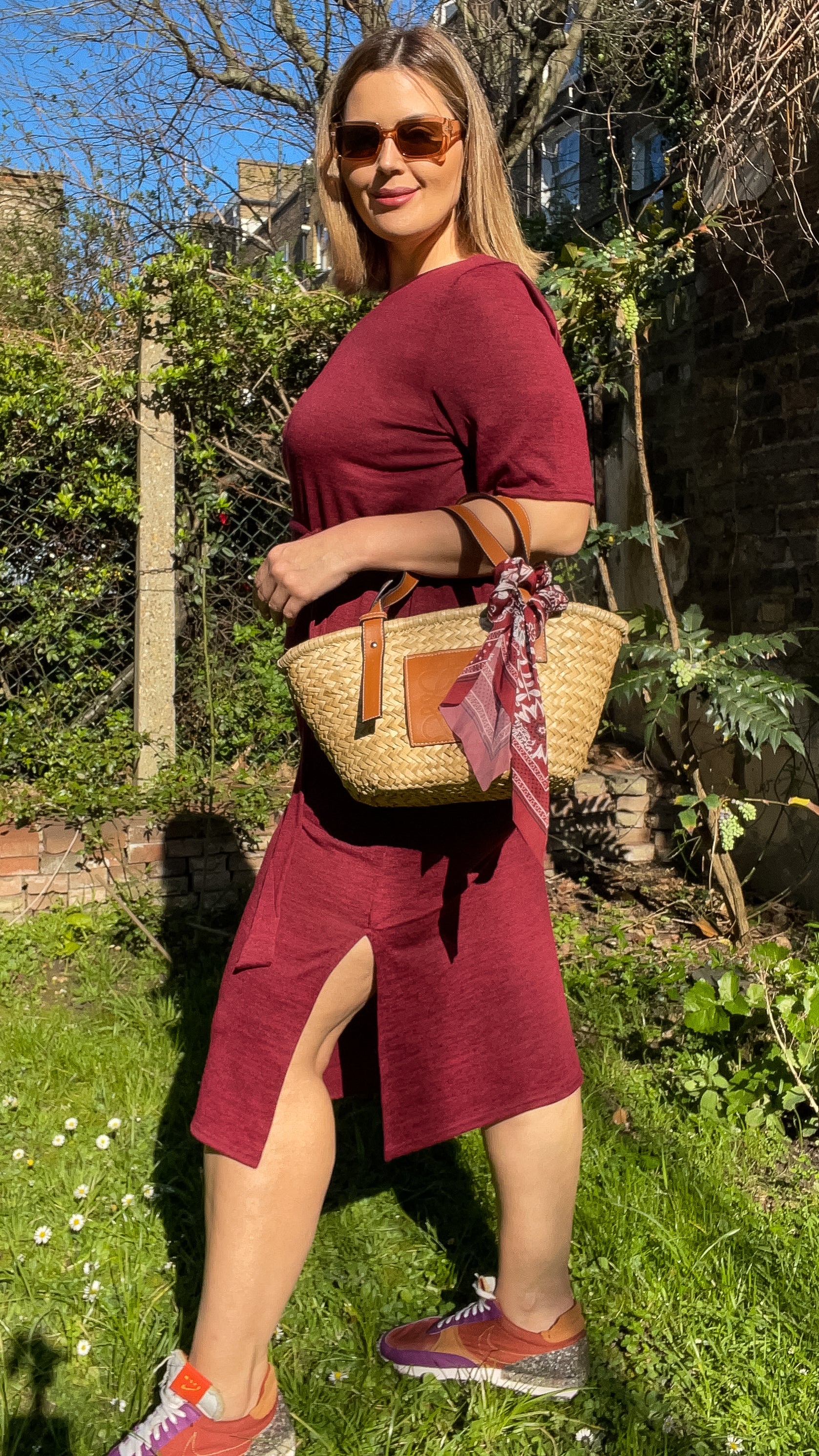 CurveWow Tie Waist Knit Dress Wine