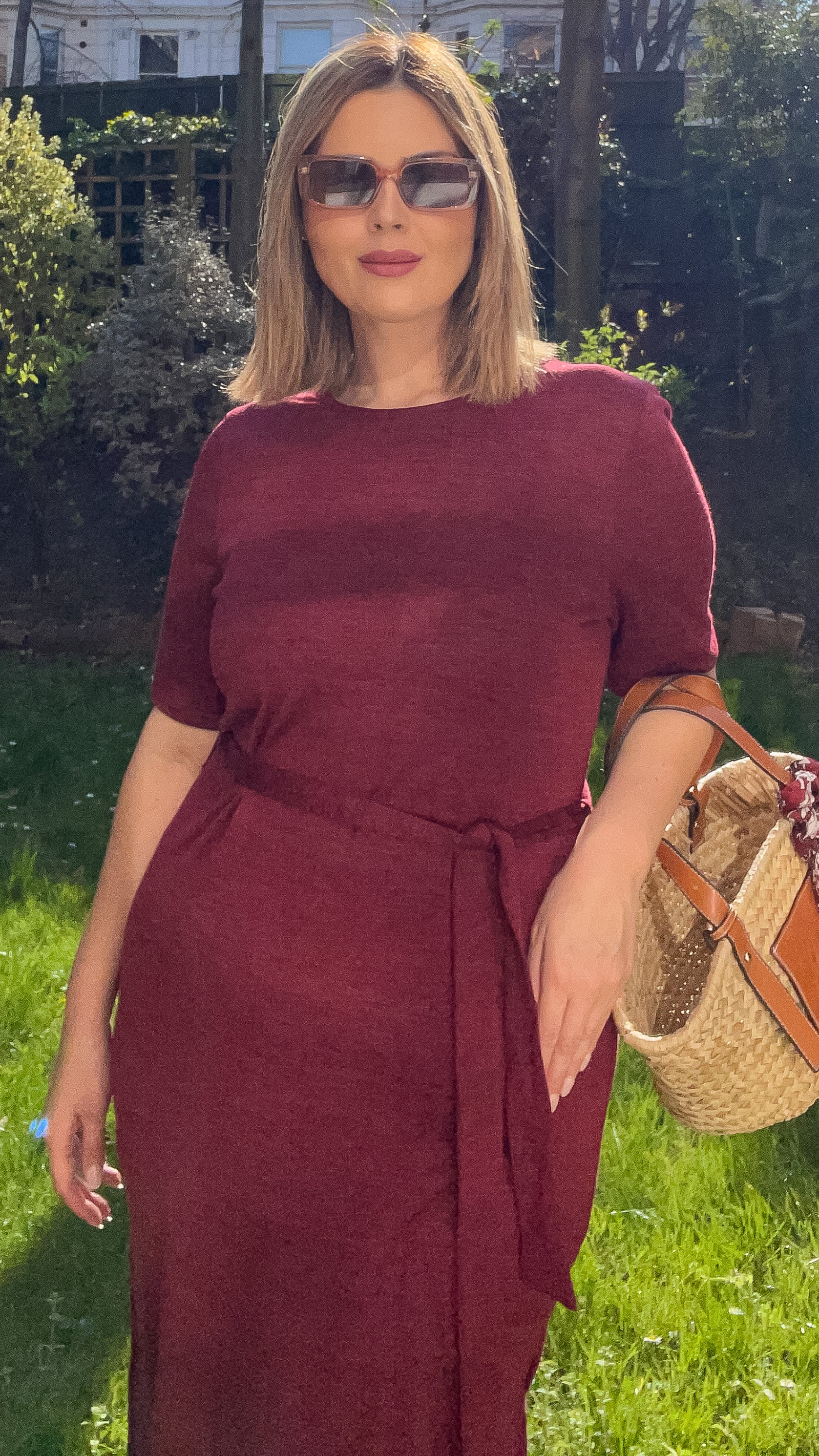 CurveWow Tie Waist Knit Dress Wine