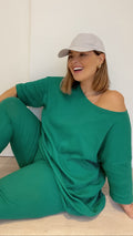 CurveWow Bottle Green Ribbed Lounge Set