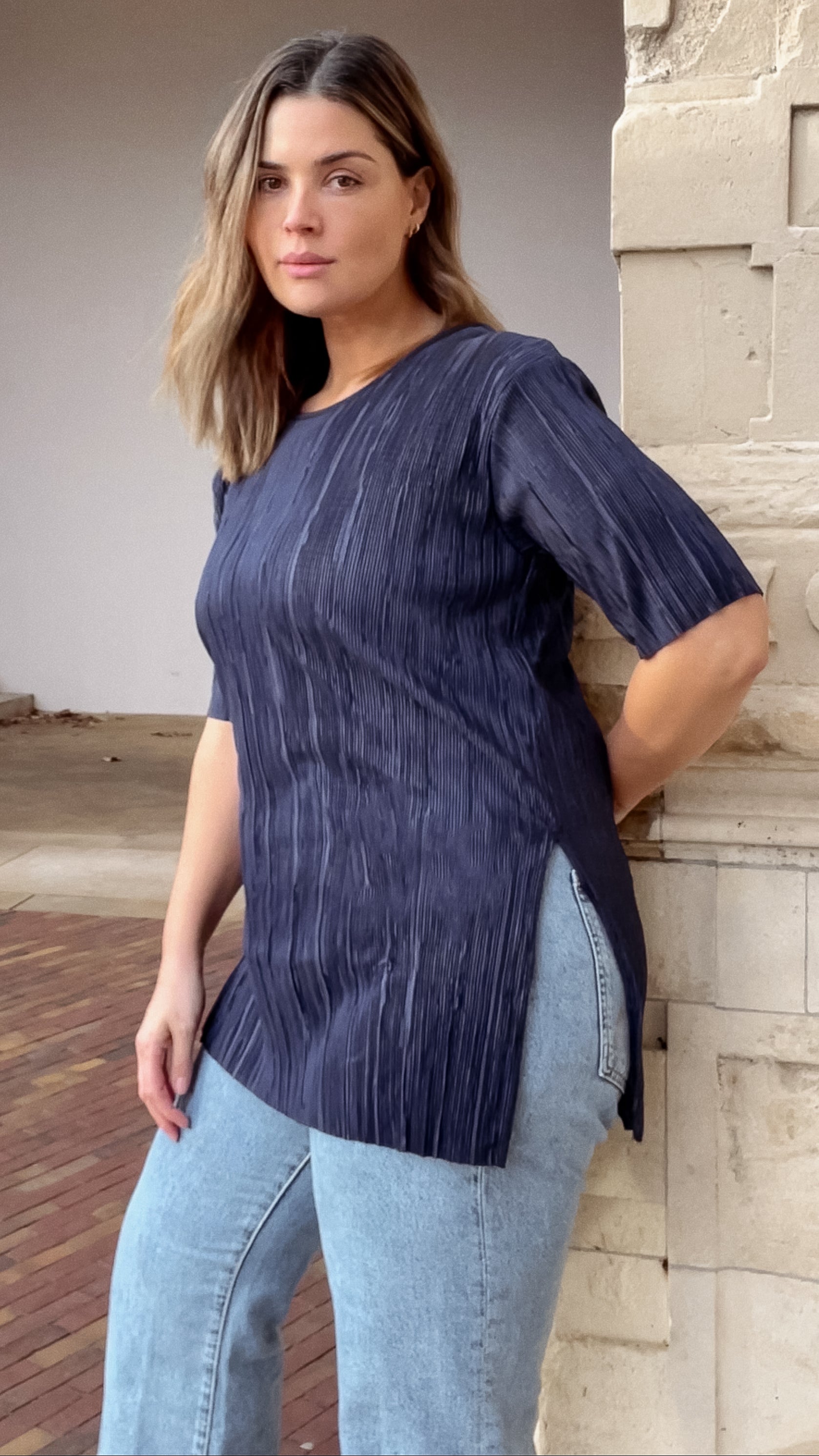 CurveWow Plisse Tunic Navy