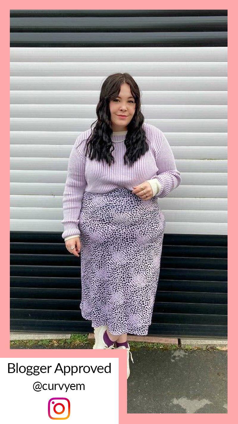 CurveWow Lilac Animal Print Midi Skirt