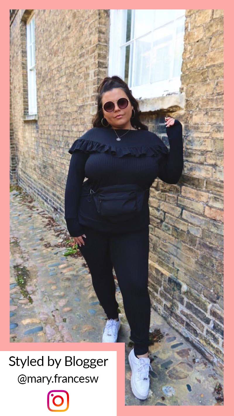 CurveWow Ribbed Frill Lounge Top Black