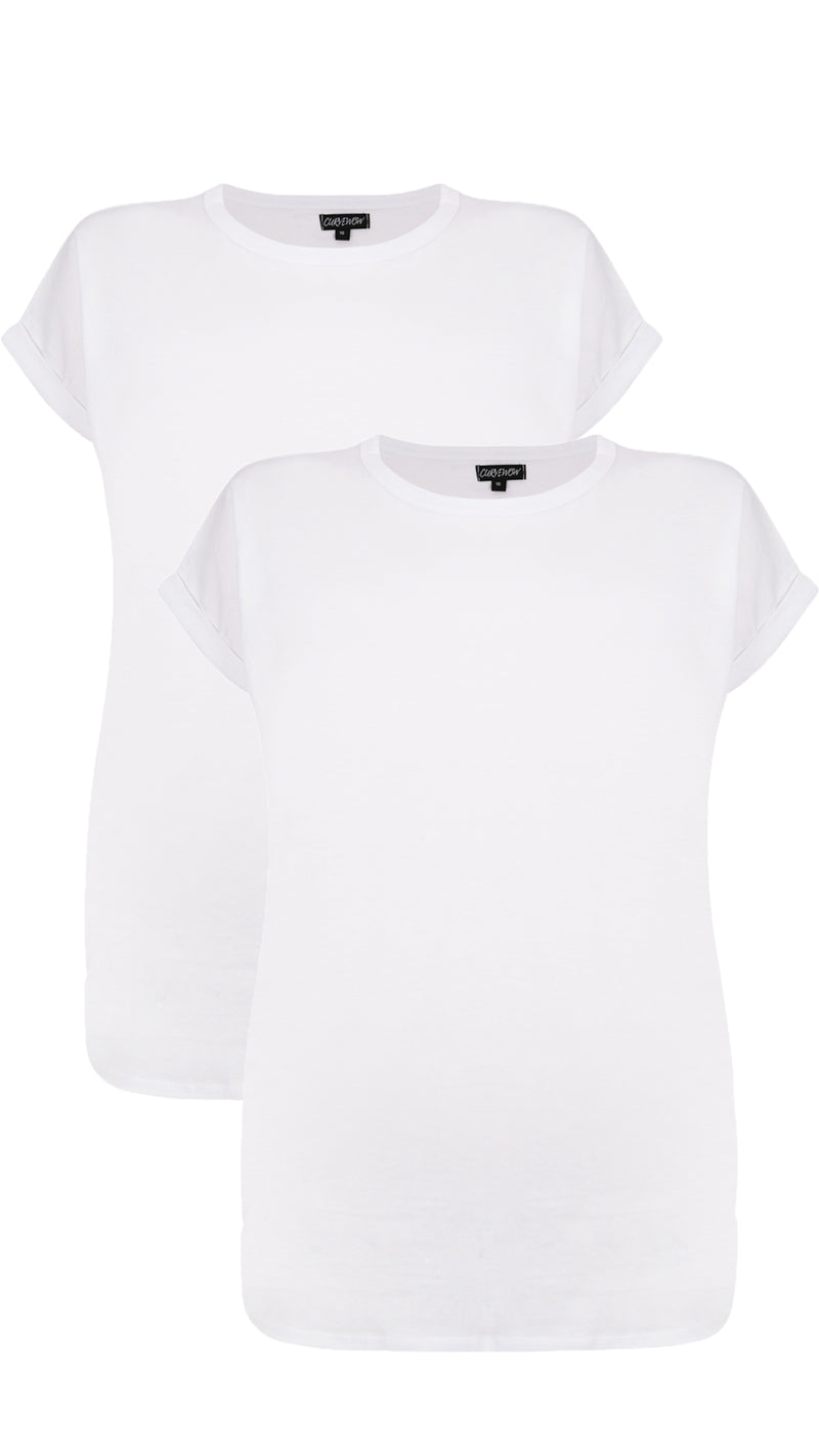 CurveWow 2 PACK Longline Boyfriend T-Shirt White